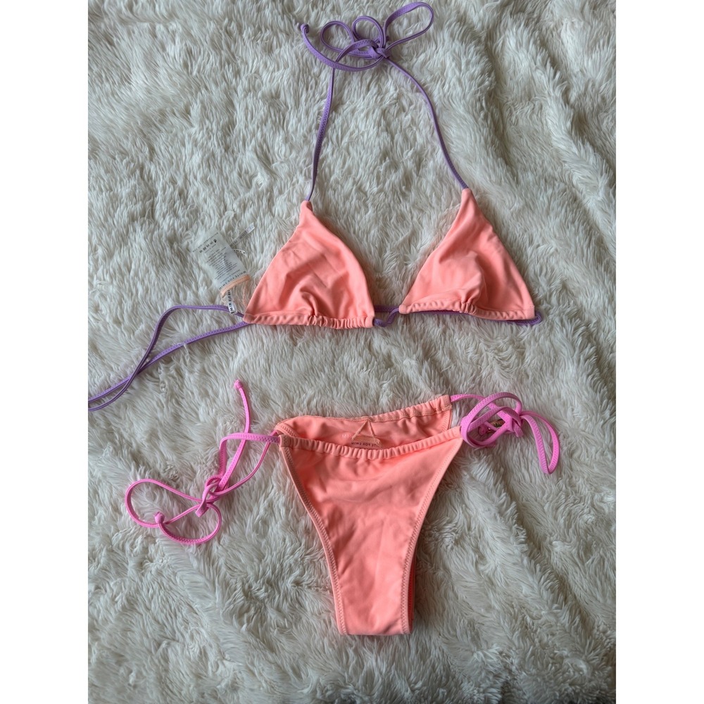 NWT White Fox Swim Women's Orange & Purple Marble Print Bikini Set Size XS